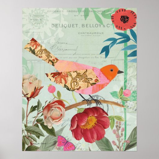 Songvogel met collage-stijl poster (Voorkant)