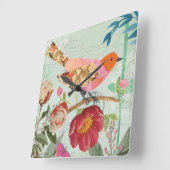 Songvogel met collage-stijl vierkante klok (Hoek)