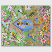 Songvogels Lily Garden Birdhouse Cadeaupapier (Vlak)