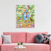 Songvogels Lily Garden Birdhouse Canvas Afdruk (Insitu (Woonkamer))
