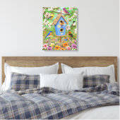 Songvogels Lily Garden Birdhouse Canvas Afdruk (Insitu (Slaapkamer))