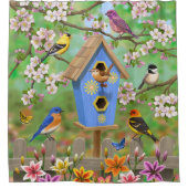 Songvogels Lily Garden Birdhouse Douchegordijn (Voorkant)