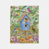 Songvogels Lily Garden Birdhouse Fleece Deken (Voorkant)