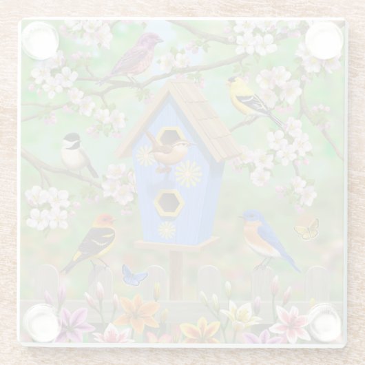 Songvogels Lily Garden Birdhouse Glazen Onderzetter (Achterkant)