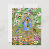 Songvogels Lily Garden Birdhouse Kaart (Voorkant)