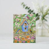 Songvogels Lily Garden Birdhouse Kaart (Staand voorkant)