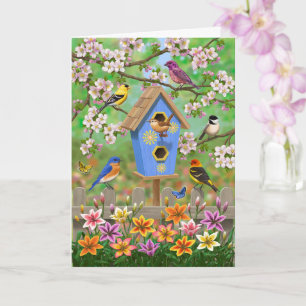 Songvogels Lily Garden Birdhouse Kaart