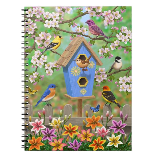 Songvogels Lily Garden Birdhouse Notitieboek (Voorkant)