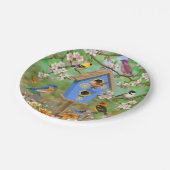 Songvogels Lily Garden Birdhouse Papieren Bordje (Gekanteld)