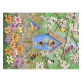 Songvogels Lily Garden Birdhouse Tafelkleed (Voorkant (Horizontaal))