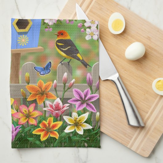 Songvogels Lily Garden Birdhouse Theedoek (Quarter Fold)