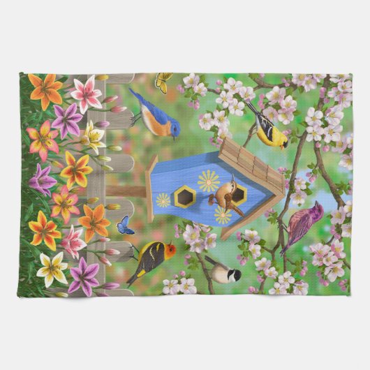 Songvogels Lily Garden Birdhouse Theedoek (Horizontaal)