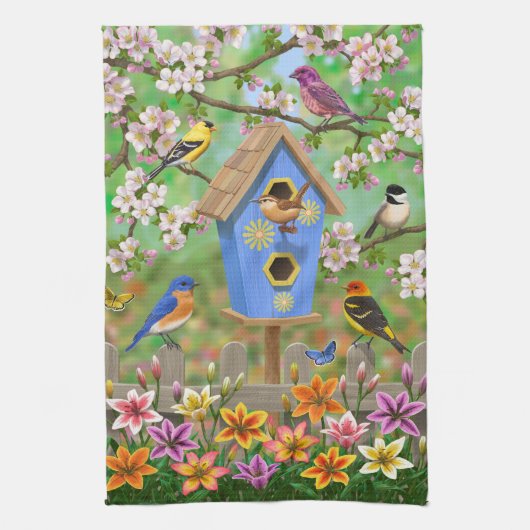 Songvogels Lily Garden Birdhouse Theedoek (Verticaal)