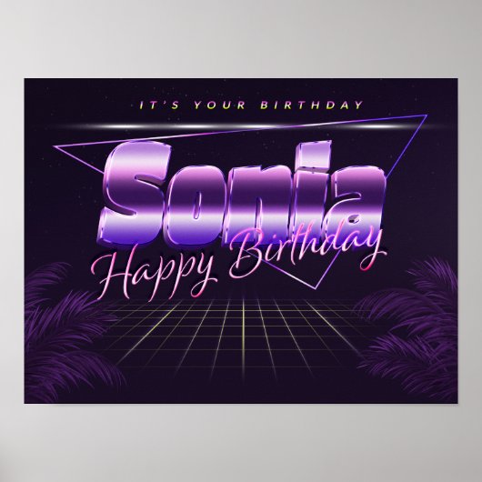Sonia name Vorname lila retro Poster Geburtstag (Voorkant)