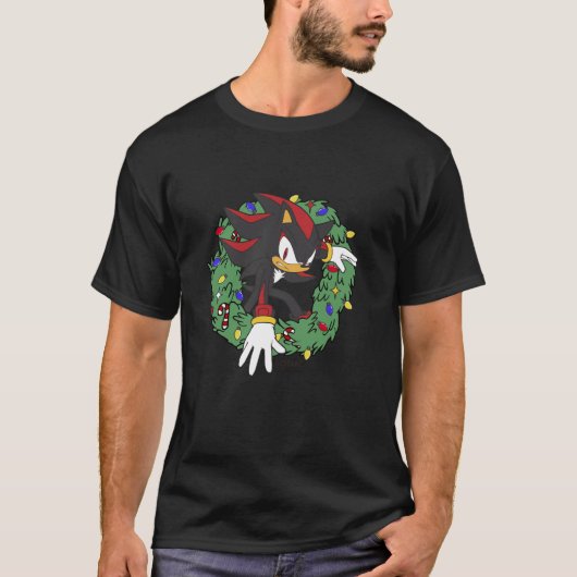 Sonic The Hedgehog Christmas Shadow X Mas Krans T-shirt (Voorkant)