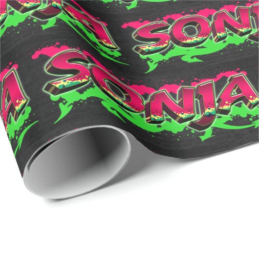 Sonja Vorname Name Graffiti red green Cadeaupapier (Rol Hoek)