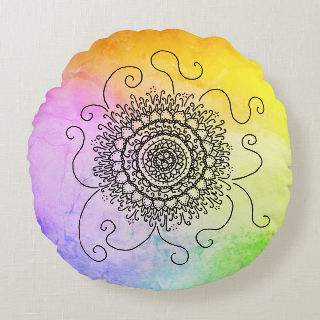 Sonne Mandala Rond Kussen (Voorkant)