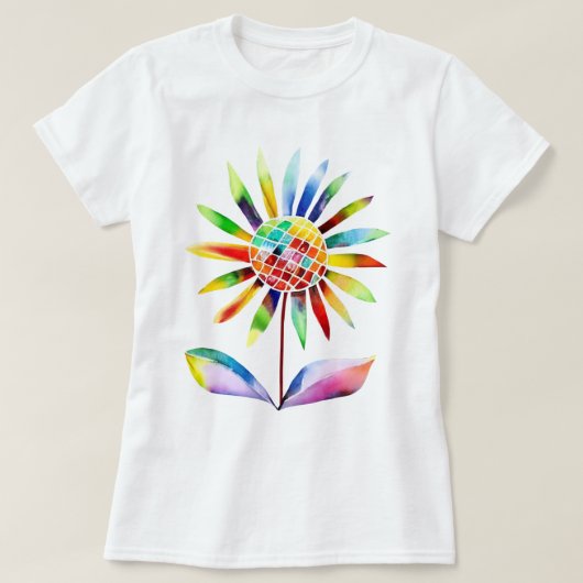 Sonnenblume mit Blätter in Regenbogenfarben T-shirt (Design voorkant)