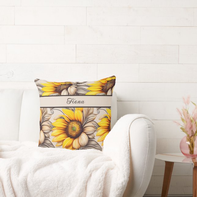 Sonnenblumen Aquarell Muster Kussen (Bank)