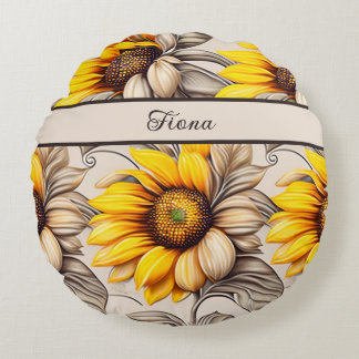 Sonnenblumen Aquarell Muster Rond Kussen