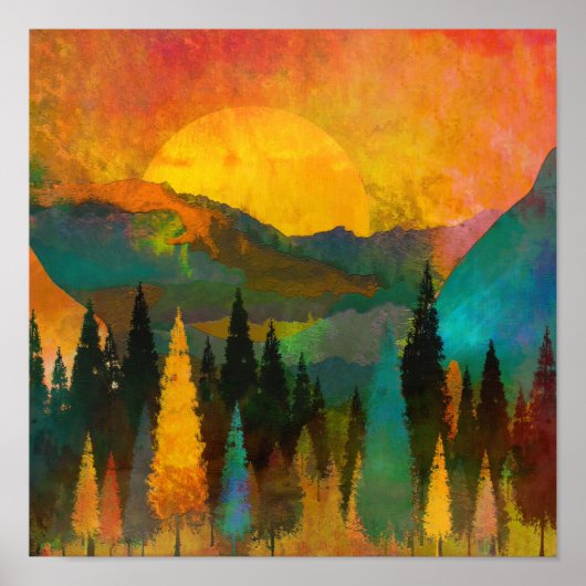 Sonnenuntergang in den Bergen - Buntes Aquarell Poster (Voorkant)