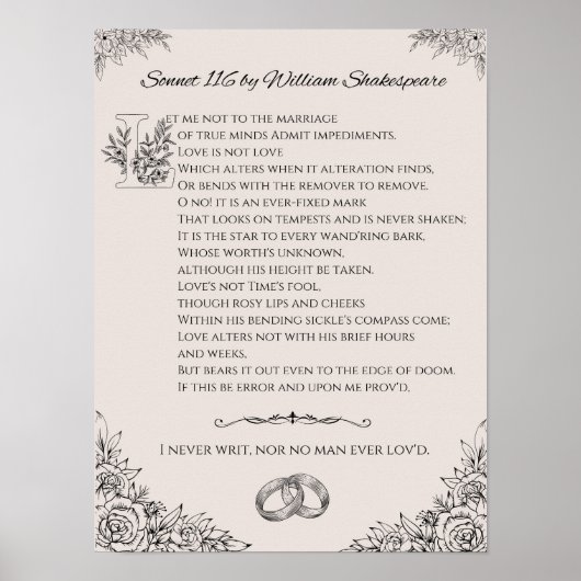 Sonnet 116 van William Shakespeare poster/wandkuns Poster (Voorkant)