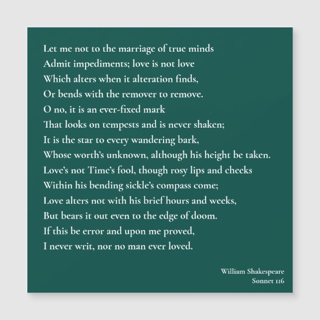 Sonnet 116Laat me niet bij het huwelijk van ware g (Voorkant)