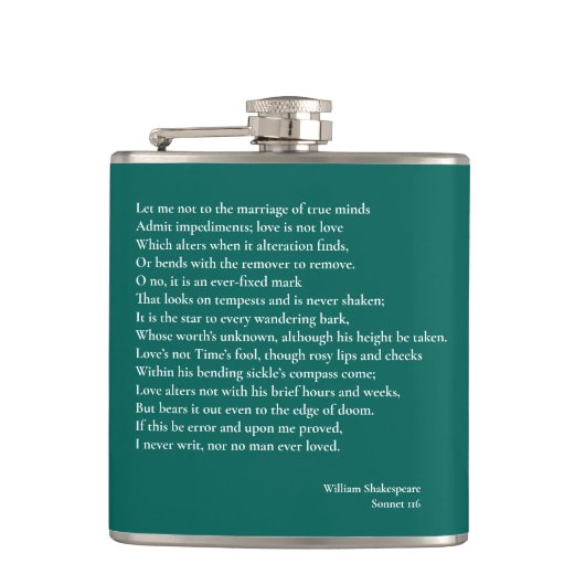 Sonnet 116Laat me niet bij het huwelijk van ware g Heupfles (Voorkant)