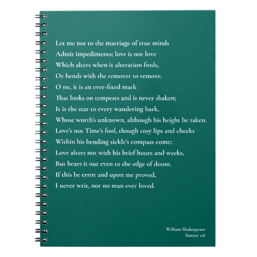 Sonnet 116Laat me niet bij het huwelijk van ware g Notitieboek (Voorkant)