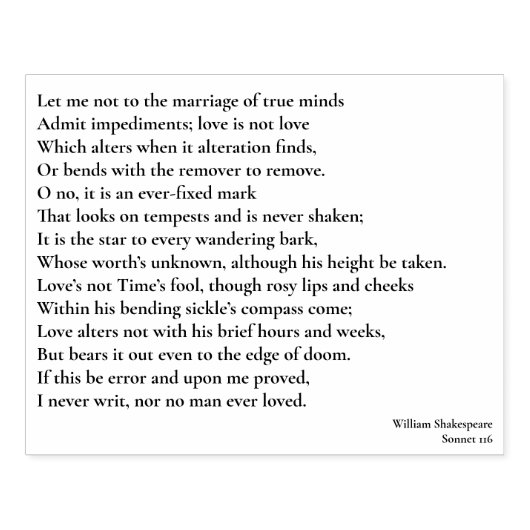Sonnet 116Laat me niet bij het huwelijk van ware g Rubberstempel (Afrduk)