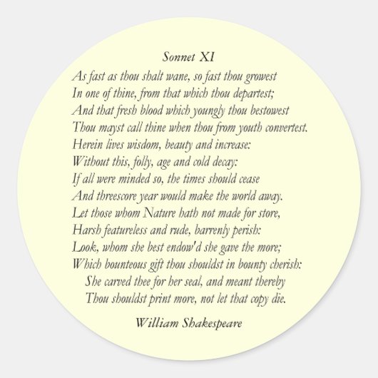 Sonnet # 11 van William Shakespeare Ronde Sticker (Voorkant)
