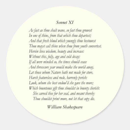 Sonnet # 11 van William Shakespeare Ronde Sticker (Voorkant)