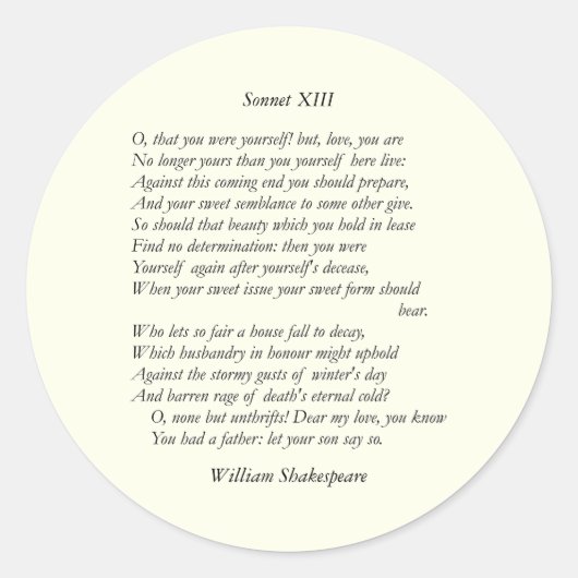Sonnet # 13 van William Shakespeare Ronde Sticker (Voorkant)