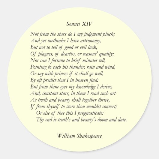 Sonnet # 14 van William Shakespeare Ronde Sticker (Voorkant)