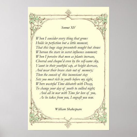 Sonnet # 15 van William Shakespeare Poster (Voorkant)