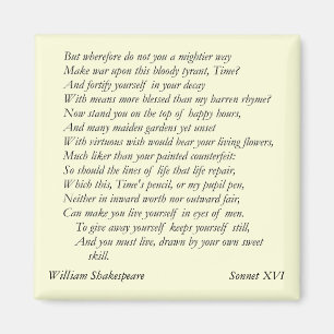 Sonnet # 16 van William Shakespeare Magneet