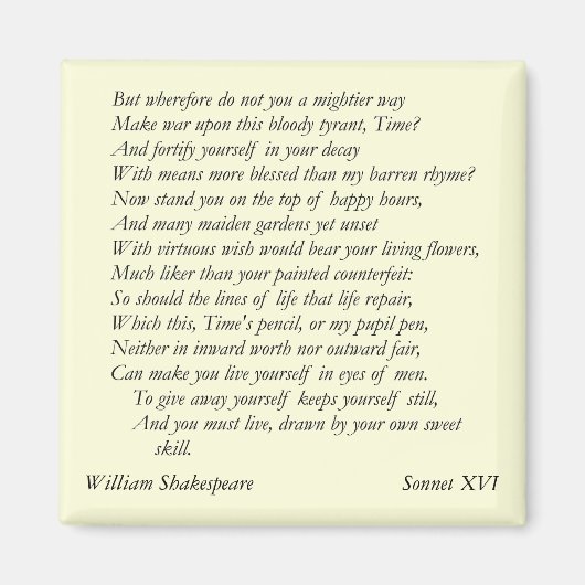 Sonnet # 16 van William Shakespeare Magneet (Voorkant)