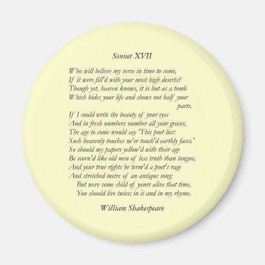 Sonnet # 17 van William Shakespeare Magneet (Voorkant)