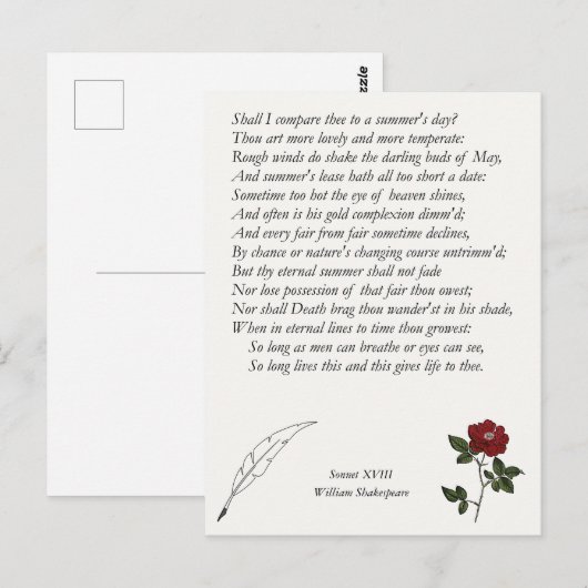 Sonnet # 18 van William Shakespeare Briefkaart (Voorkant / Achterkant)