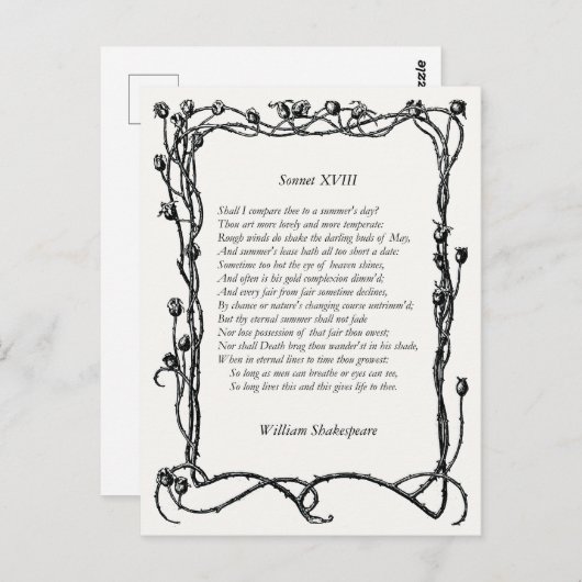 Sonnet # 18 van William Shakespeare Briefkaart (Voorkant / Achterkant)