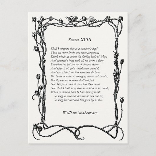 Sonnet # 18 van William Shakespeare Briefkaart (Voorkant)