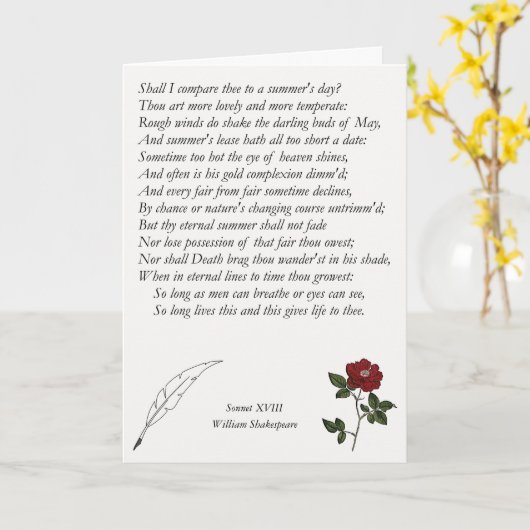 Sonnet # 18 van William Shakespeare Kaart (Gele Bloem)