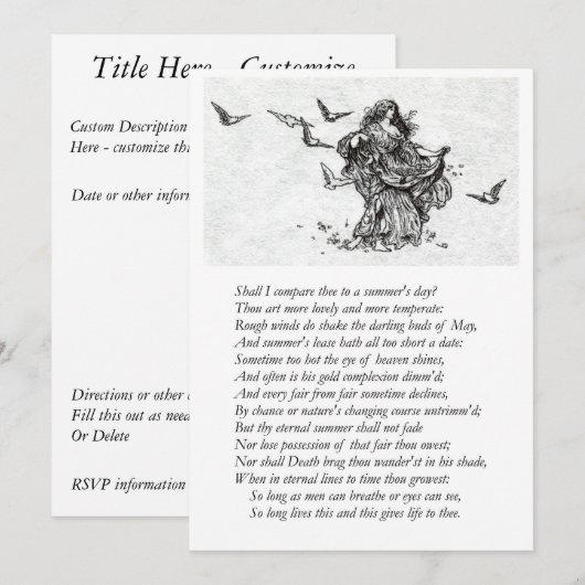 Sonnet # 18 van William Shakespeare Kaart (Voorkant / Achterkant)