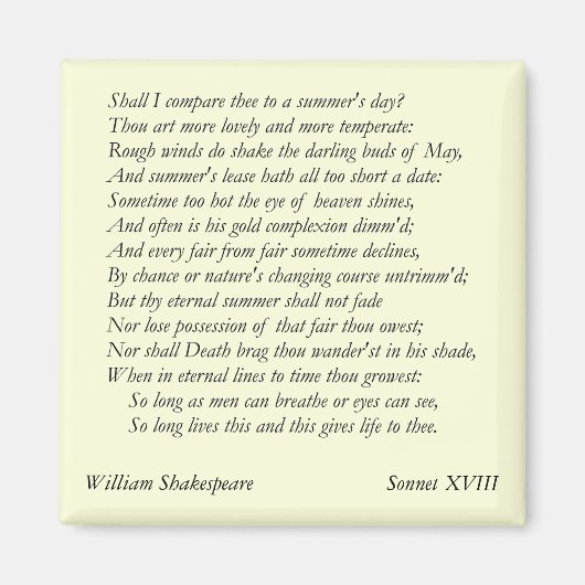 Sonnet # 18 van William Shakespeare Magneet (Voorkant)