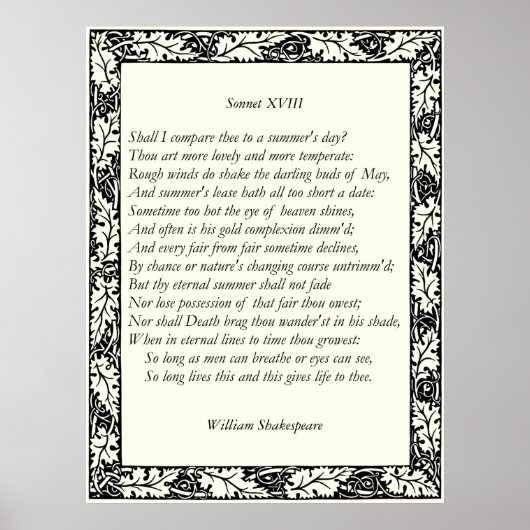 Sonnet # 18 van William Shakespeare Poster (Voorkant)