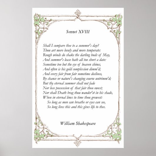 Sonnet # 18 van William Shakespeare Poster (Voorkant)