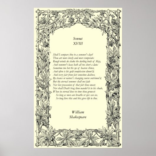 Sonnet # 18 van William Shakespeare Poster (Voorkant)