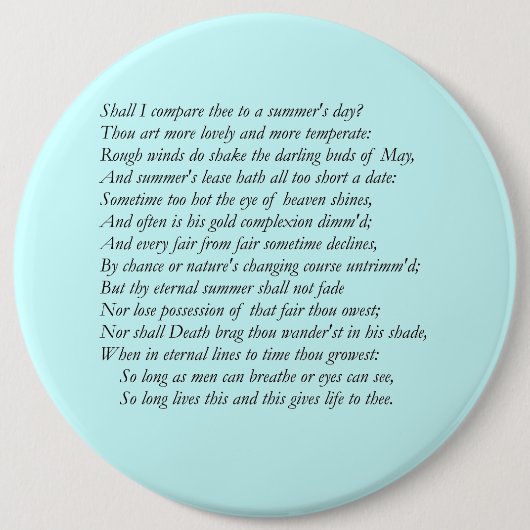 Sonnet # 18 van William Shakespeare Ronde Button 6,0 Cm (Voorkant)
