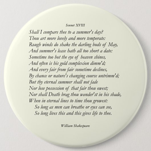 Sonnet # 18 van William Shakespeare Ronde Button 6,0 Cm (Voorkant)