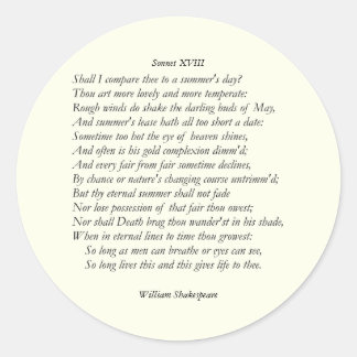 Sonnet # 18 van William Shakespeare Ronde Sticker
